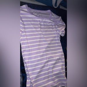 purple and white shirt